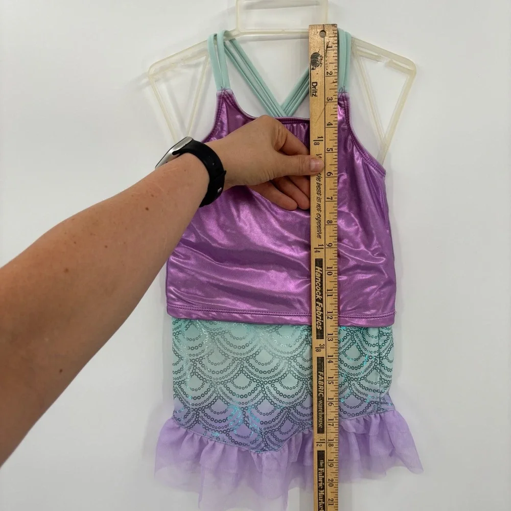 Wonder Nation Tankini Swimsuit Toddler Girls 4T Purple Mermaid Metallic Ruffle